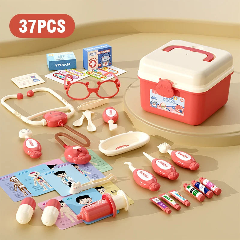 Child Doctor Kit Pretend Play Set - Storage Box Included 37PCS pink