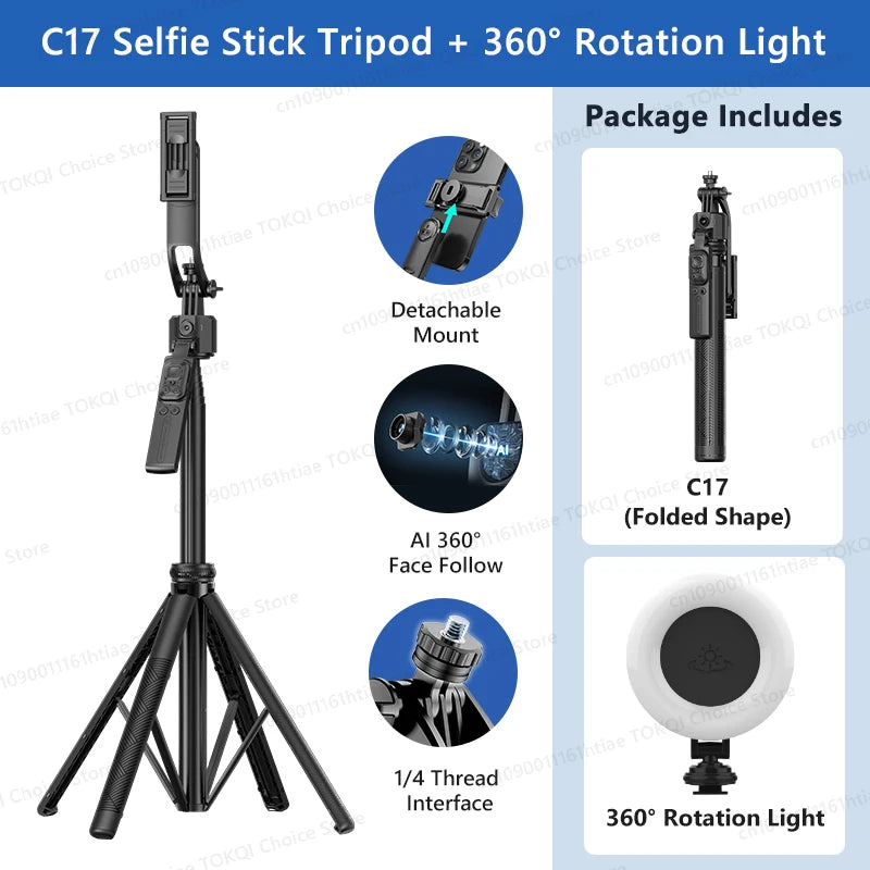 TOKQI C17 360&deg; Auto-Rotation Selfie Tripod with AI Tracking and Remote Control Option 3 / CHINA
