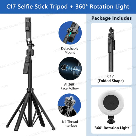 TOKQI C17 360&deg; Auto-Rotation Selfie Tripod with AI Tracking and Remote Control Option 3 / CHINA