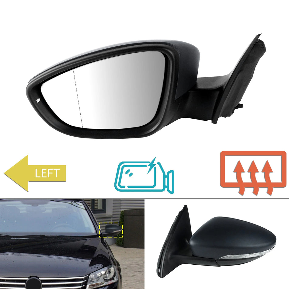 VW Passat B7 2010-2015 Electric Heated Wing Mirror Indicator, Primed Left