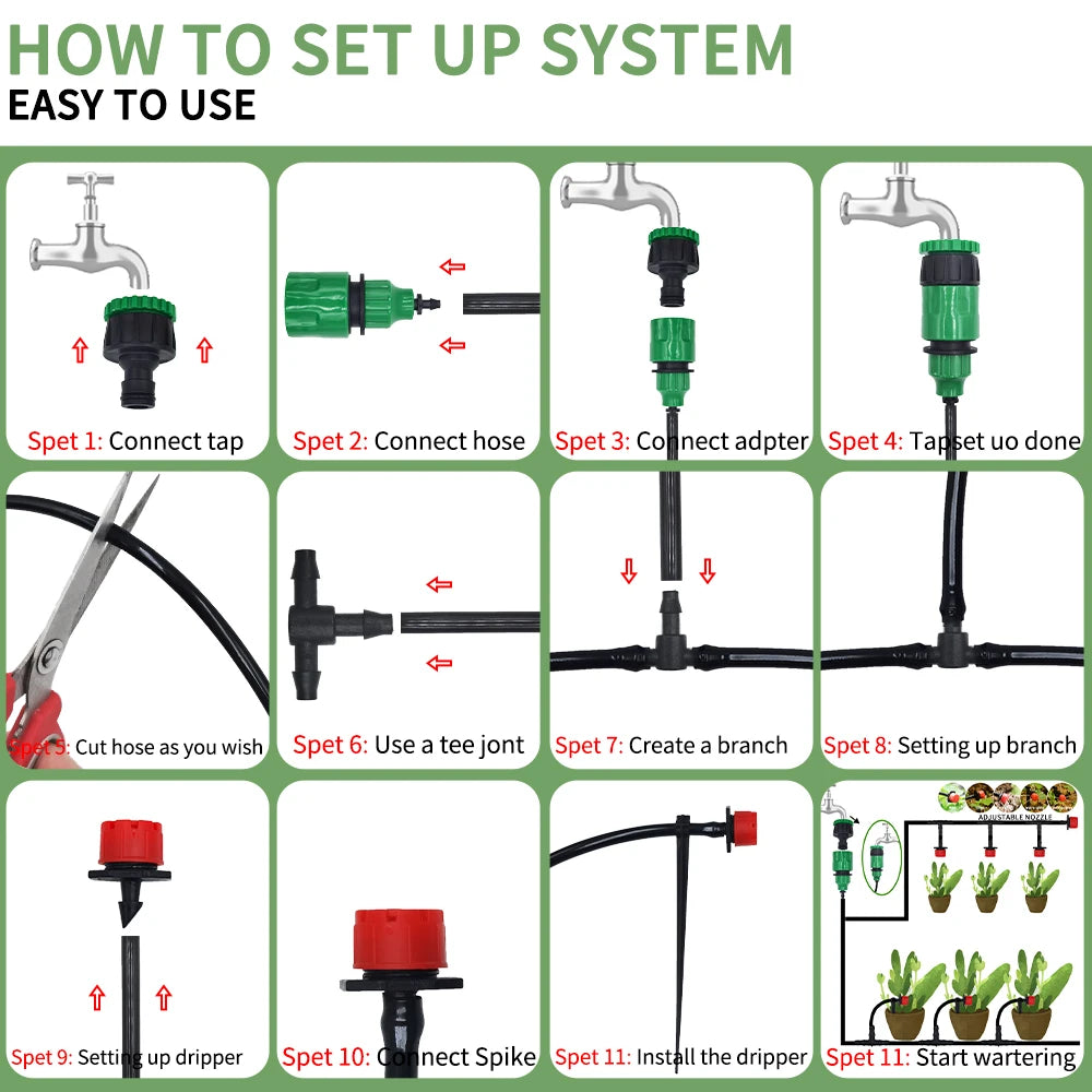 Portable 20M Micro Drip Irrigation System with Adjustable Drippers - Automatic Garden Watering Kit