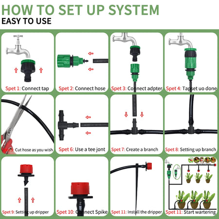 Portable 20M Micro Drip Irrigation System with Adjustable Drippers - Automatic Garden Watering Kit