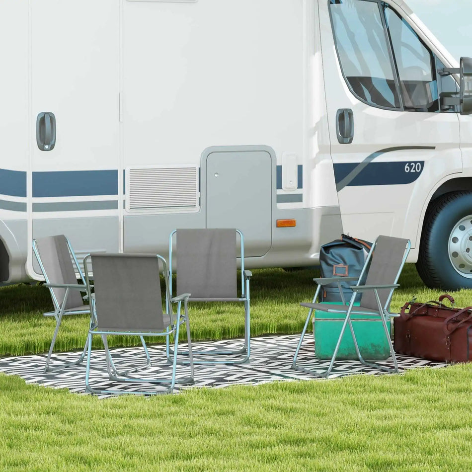 Four Folding Garden Chairs Set With Backrests And Armrests