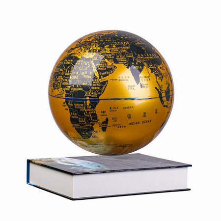 Levitating Globe with Book-Shaped Base &ndash; 360&deg; Rotating Magnetic Floating World Globe for Home Decor &amp; Educational Gift Gold Globe / UK Plug