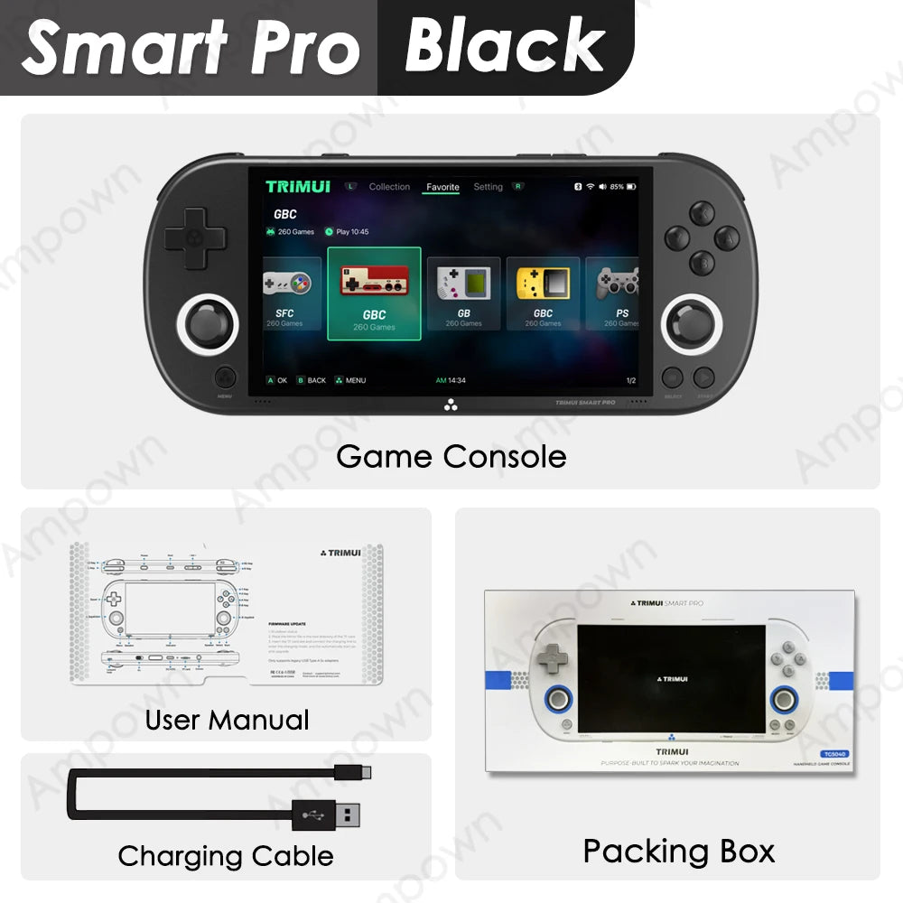 Trimui Smart Pro Handheld Game Console - 4.96 Inch IPS Black / Bundle 3