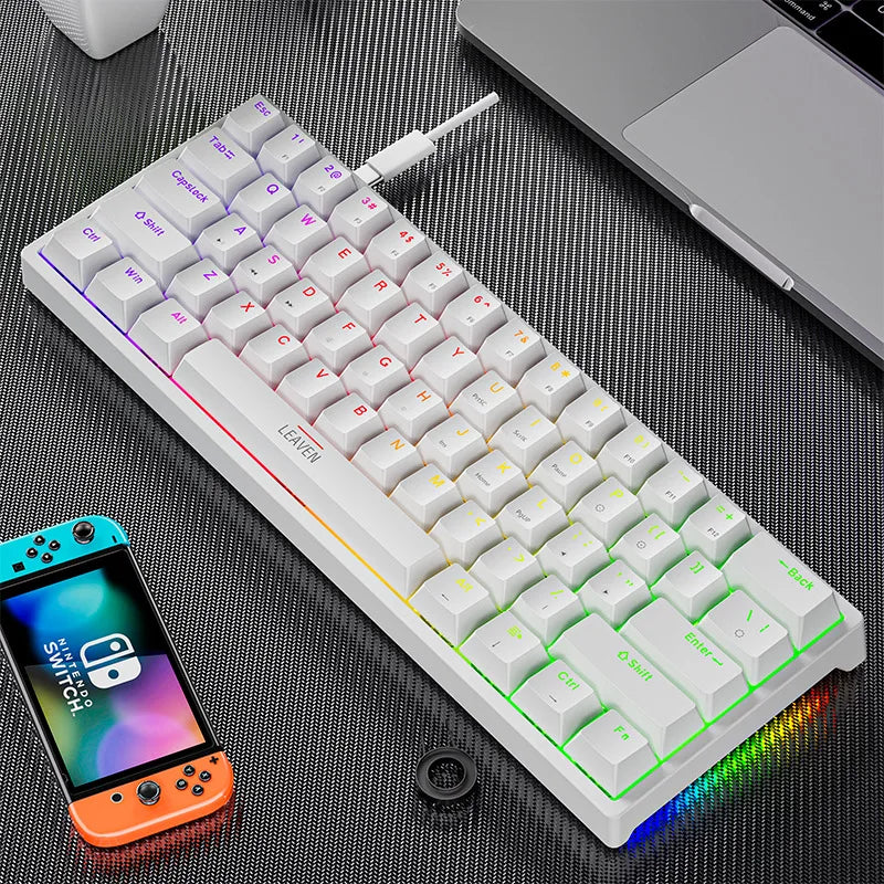 K620 Mini Gaming Keyboard &ndash; 61 Keys RGB Hotswap Type C WHITE / blue switch