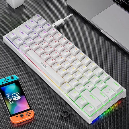 K620 Mini Gaming Keyboard &ndash; 61 Keys RGB Hotswap Type C WHITE / blue switch