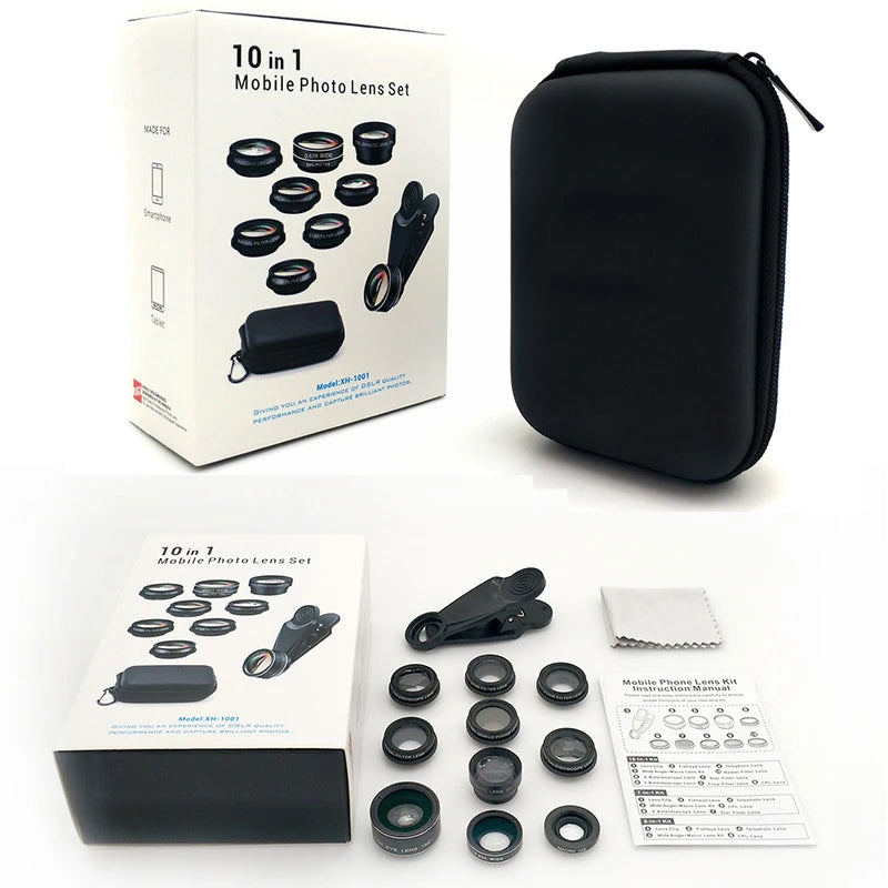 SZKOSTON805557 Phone Camera Lens Kit &ndash; Clip On Fisheye Lens 10 In 1 / CHINA