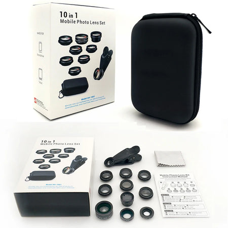 SZKOSTON805557 Phone Camera Lens Kit &ndash; Clip On Fisheye Lens 10 In 1 / CHINA