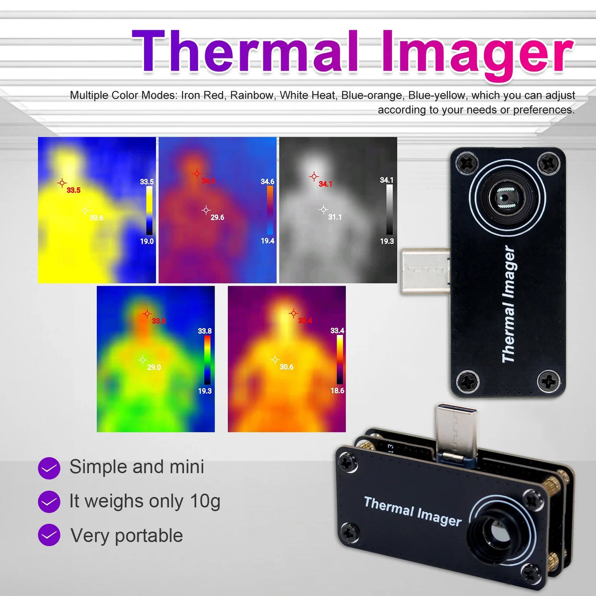 Compact Infrared Thermal Imager with Type-C for OTG APP - Temperature Range: -20u2103 to 1000u2103, 320x240 Thermal Pixels, Handheld Design