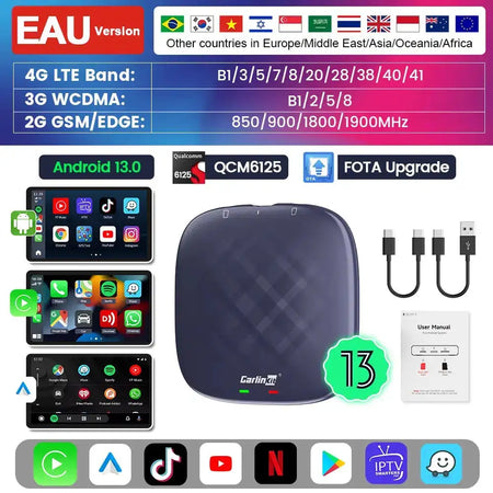 Carlinkit QCM 6125 Android 13 TV Netflix YouTube CarPlay PLUS EAU Android 13 / 8GB 128GB