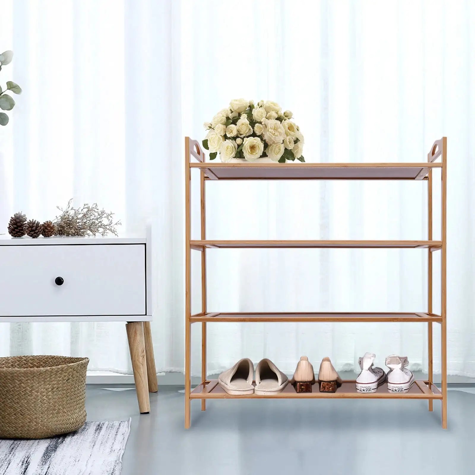 Bamboo 4-Tier Shoe Rack &ndash; Large Capacity Open Design