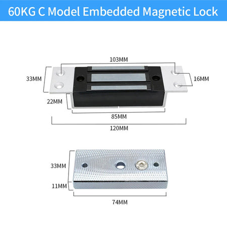 DC12V 60Kg Electromagnetic Lock &ndash; Side Mount Hidden Design Model C Embedded