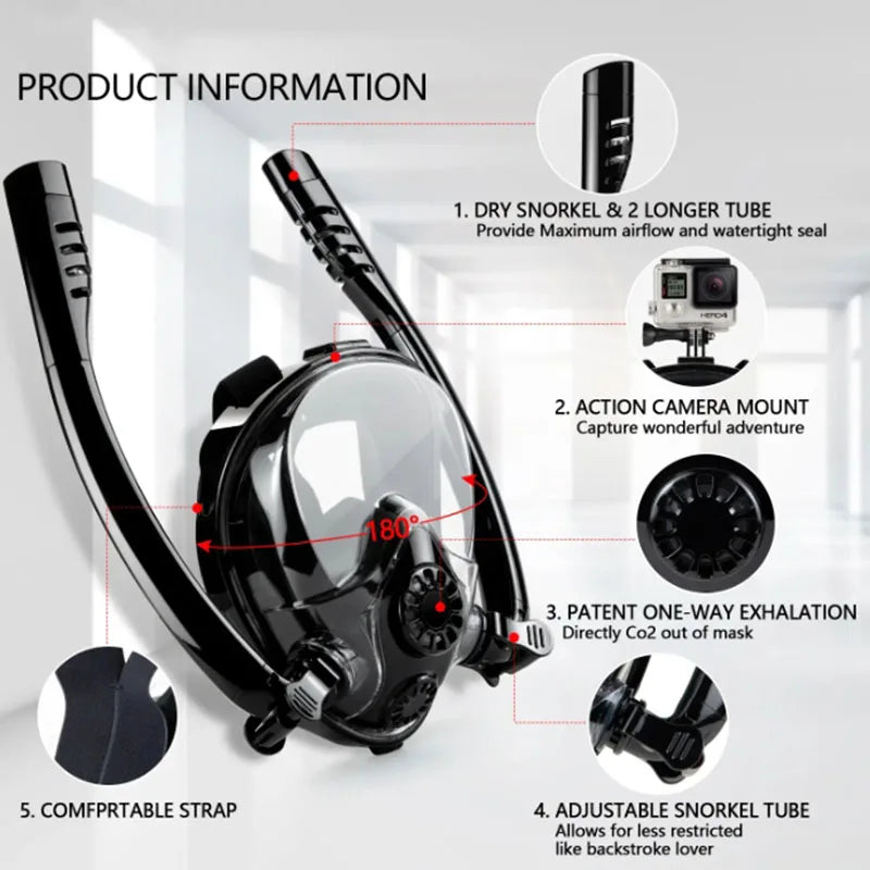 180 Degree Full Face Snorkel Mask Pro &ndash; Wide-Eye Panorama