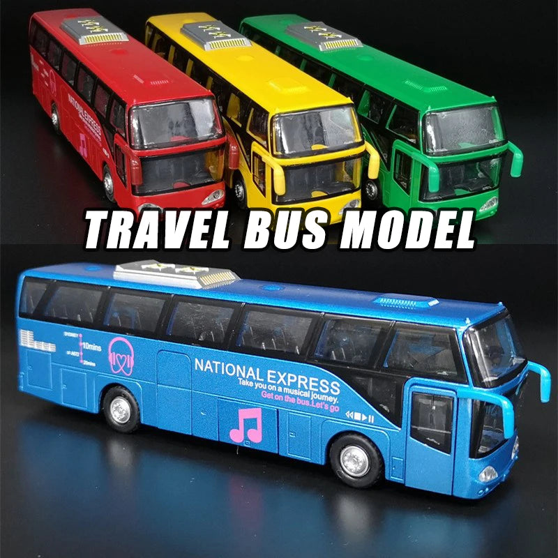 Travel Bus Model Alloy Model Car Diecast Scale Vehicle Model Toy Sound & Light Pull Back Educational Toys For Children Gift