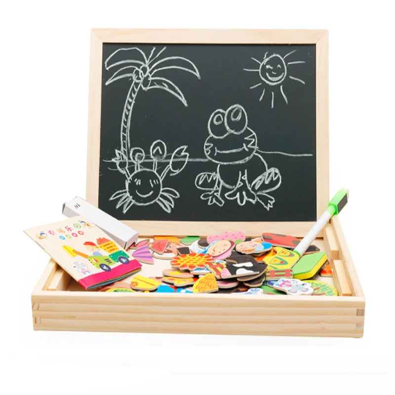 Kids Wooden Animal Puzzle &amp; Magnetic Drawing Board &ndash; Educational Toy for Creative Learning