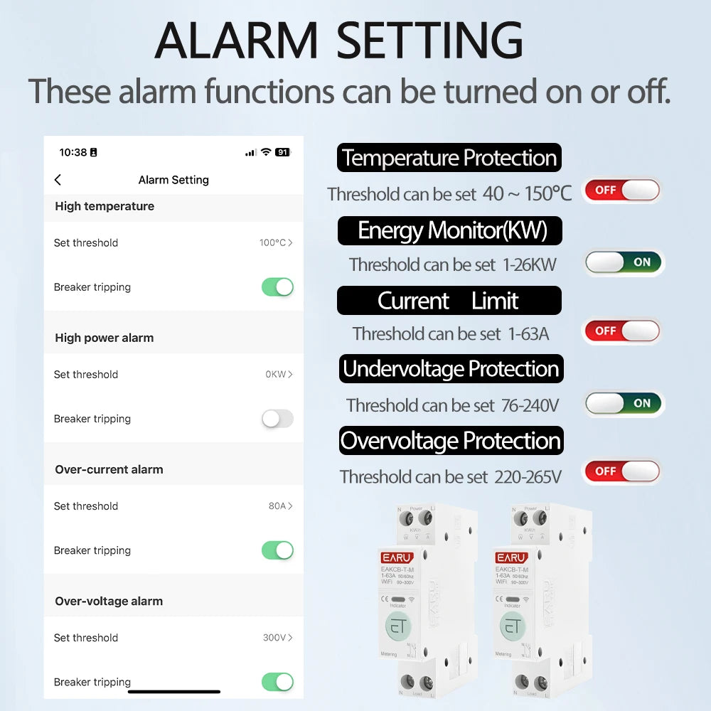 Tuya WiFi Zigbee Smart Circuit Breaker MCB 1P+N 63A with Remote Control and Energy Monitoring