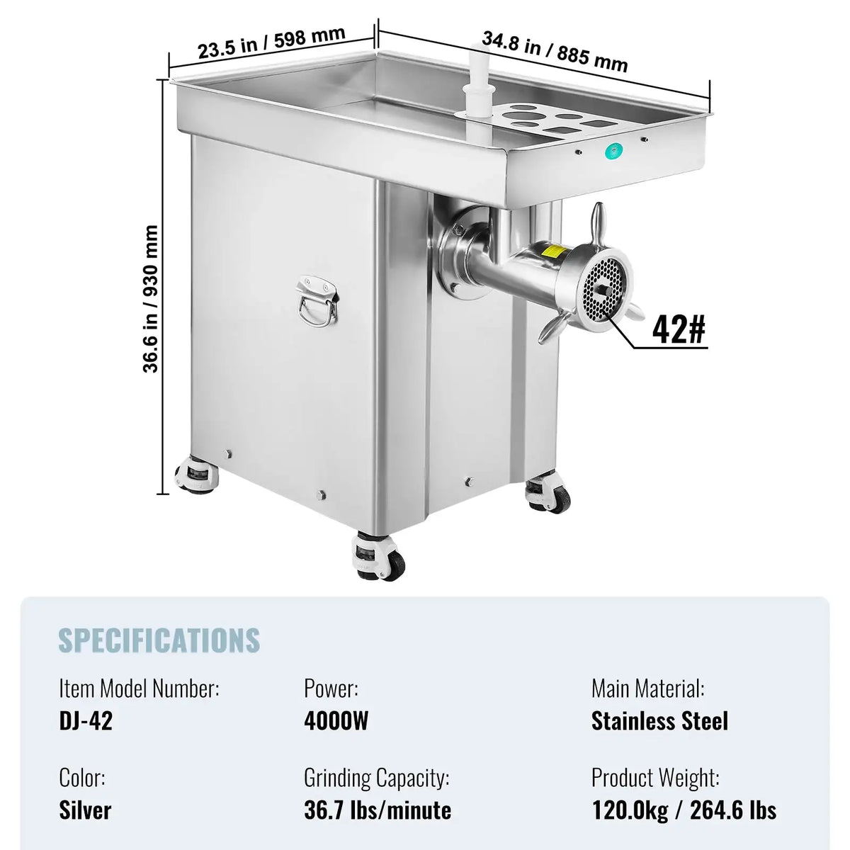 22 Lbs Per Min Meat Grinder Sausage Maker 36.7Lbs 42Size / france