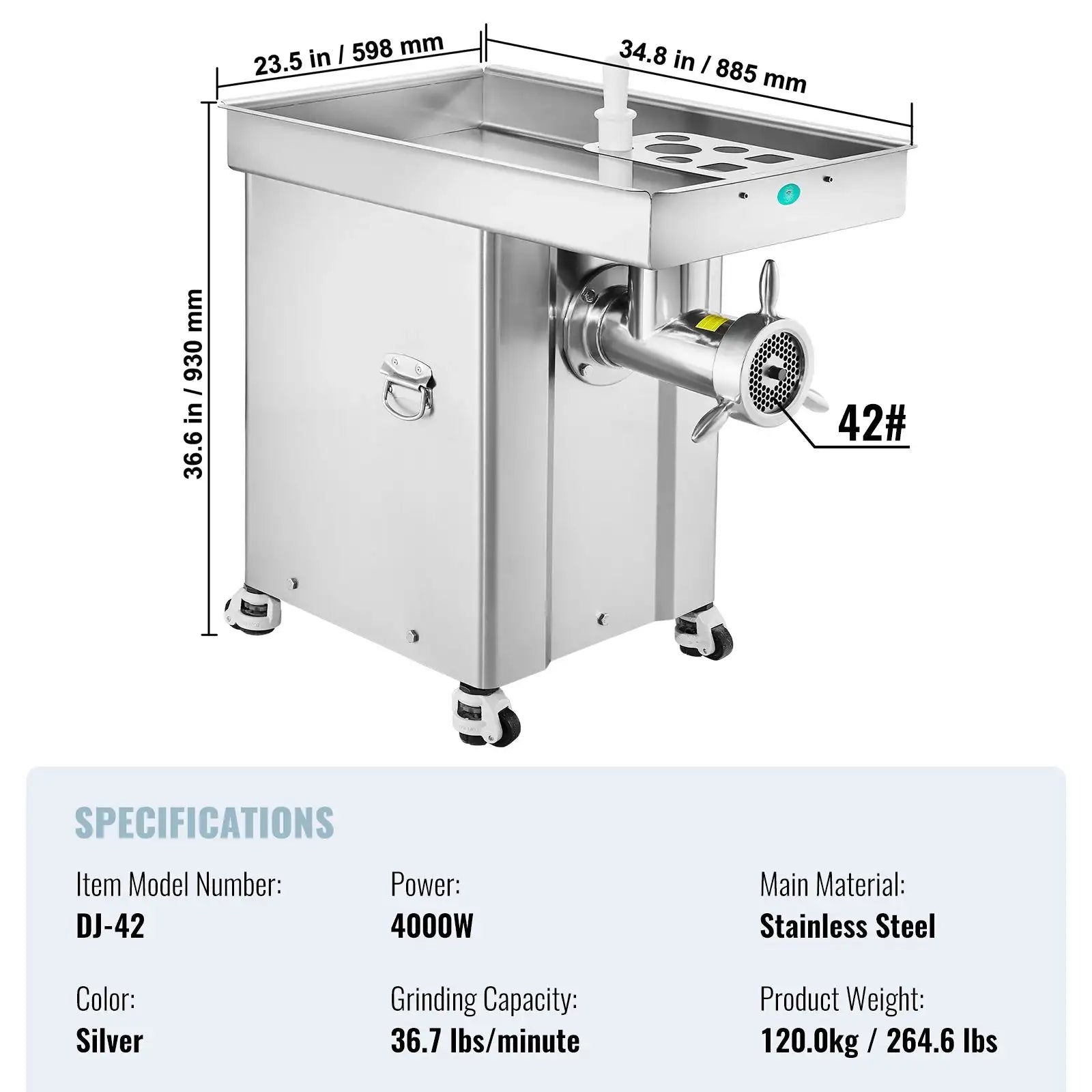 22 Lbs Per Min Meat Grinder Sausage Maker 36.7Lbs 42Size / france