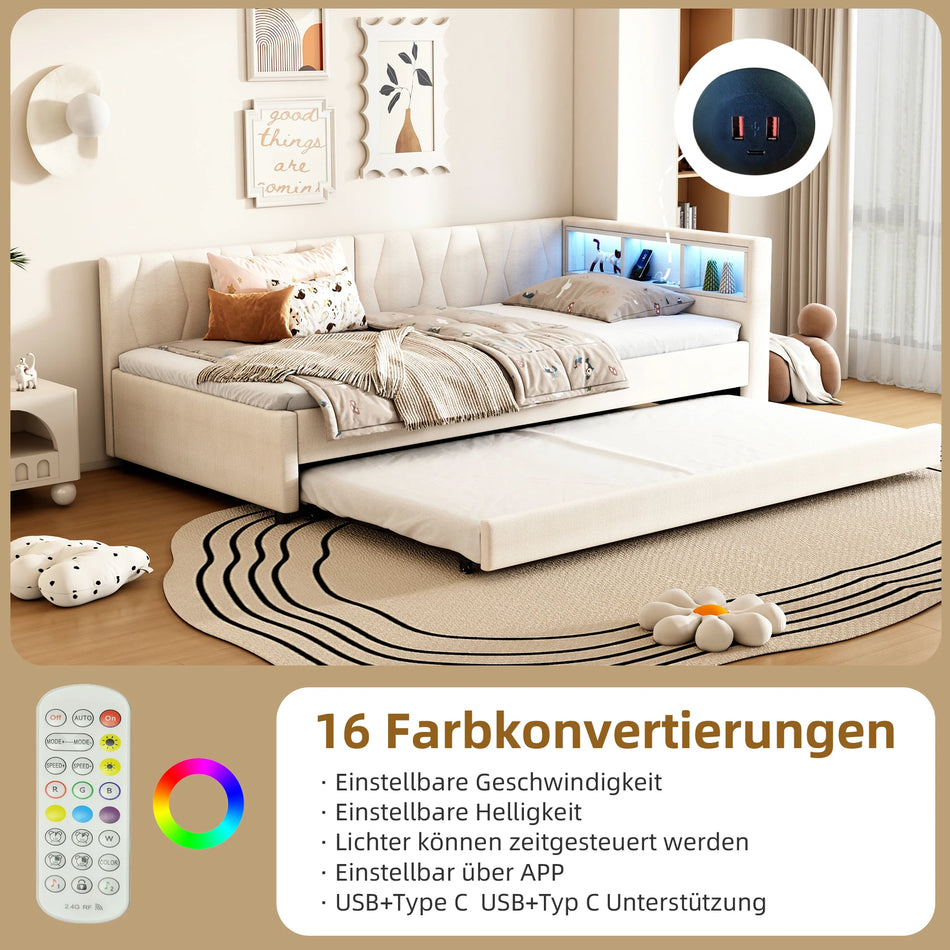 Sofa Bed 90x200 With USB C And LED Ambient Lighting Remote