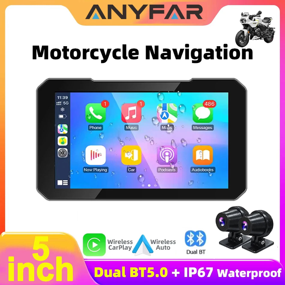 5 Tommer Motorcykel CarPlay med Trådløs CarPlay og Android Auto, IP67 Vandtæt