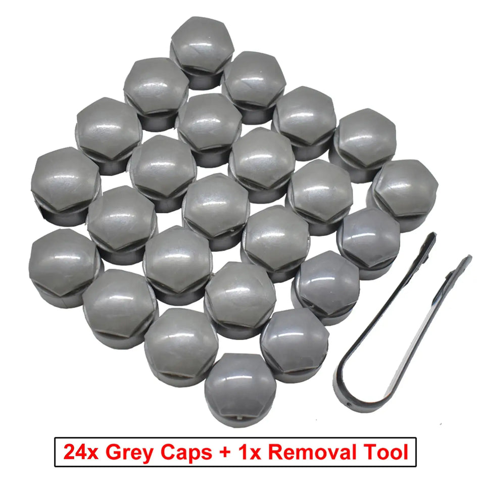24pcs Wheel Lug Nut Cover Caps 25mm Water Proof W/ Dismantle Tool Grey For Audi A1 A2 A3 A4 A5 A6 A7 A8 Wheel Bolt Screw Cover by InterCyprus Trading Ltd
