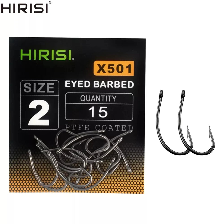 15 Pcs Carp Barbed Hooks PTFE Coated High Carbon Stainless