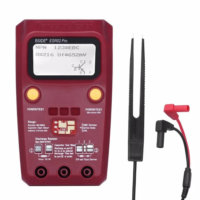 BSIDE ESR02 Pro Transistor Tester &ndash; Multi-Function Digital Component Analyzer ESR02PRO-Test clip / CHINA