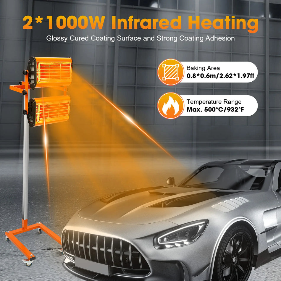 220V Infrared Paint Dryer 2x1000W For Auto Paint Booths