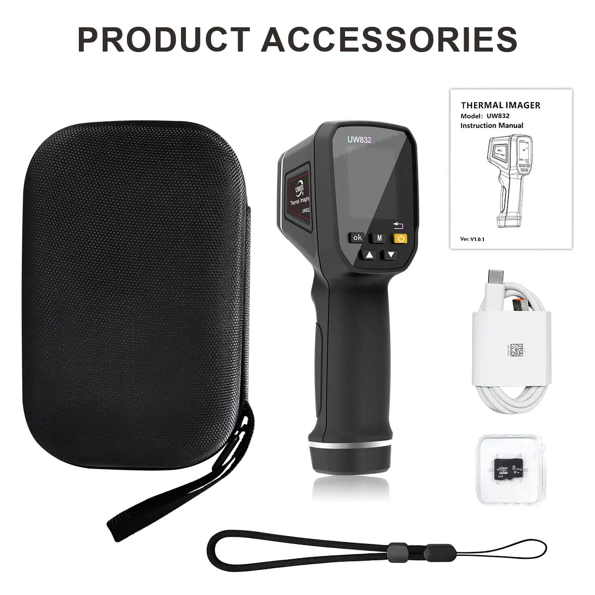 UWEI Infrared Thermal Imager Handheld Thermal Imaging Camera USB Rechargeable 8GB Card Color Display 0.01-1 Emissivity Carry Box black