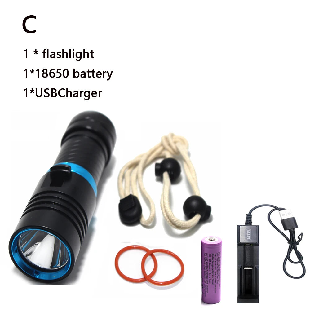 Waterproof IPX8 Diving Flashlight &ndash; Ultra-Bright LED with 100 Meter Range C / Green / Yellow light