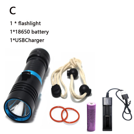 Waterproof IPX8 Diving Flashlight &ndash; Ultra-Bright LED with 100 Meter Range C / Green / Yellow light