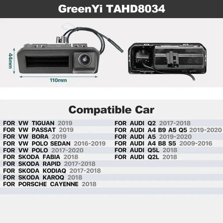 GreenYi AHD Dynamic Trajectory Trunk Handle Camera For VW Passat CC Golf Polo Jetta Cayenne Tiguan Skoda Octavia Fabia Yeti Audi by InterCyprus Trading Ltd