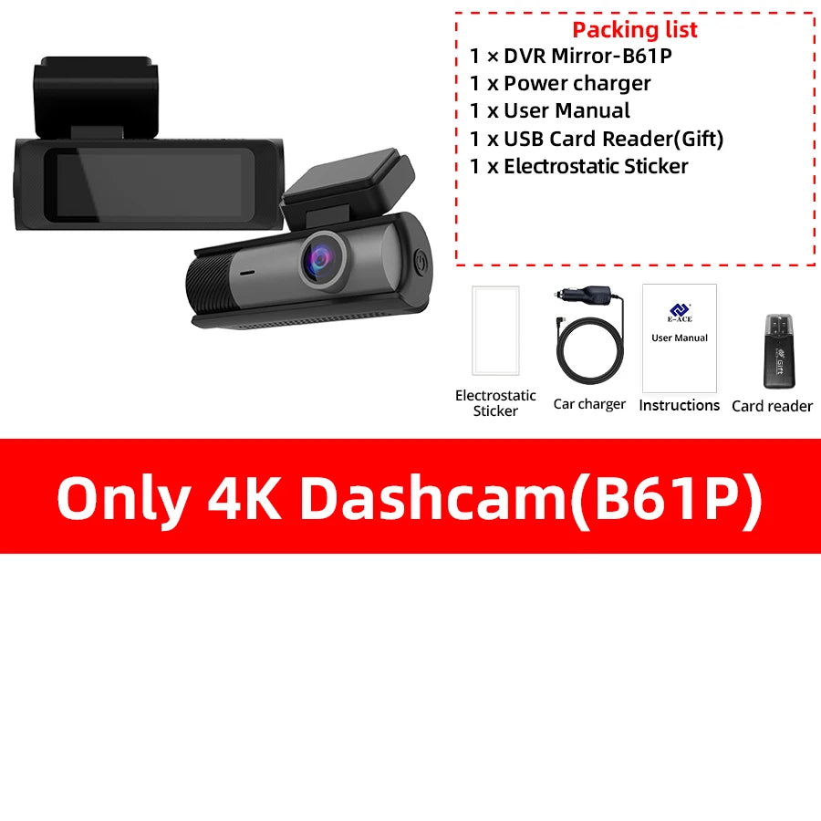 ACCEO 4K Dashcam - Built In GPS WiFi Night Vision Loop Only 4K Dashcam-B61P / None