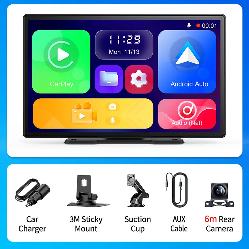 Imagebon 9 Inch 4K ADAS Wireless Dash Cam &ndash; Dual Recording with CarPlay and Android Auto 4K With 6m Rear Cam / With 128G TF Card