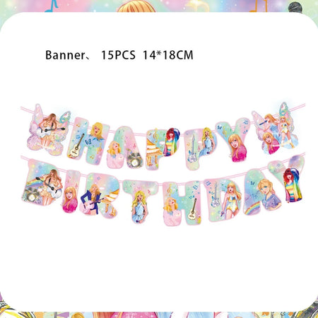 Taylor Swift Birthday Party Decoration Set - Disposable Tableware &amp; Supplies Banner-1set