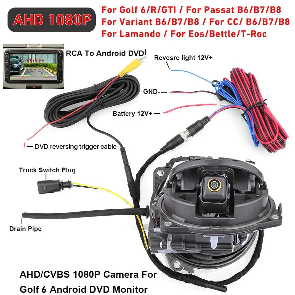 Plug and Play Data Dynamic Trajectory Flip Emblem Reverse Backup Camera For Vw Golf 6 Passat CC B7/B8 MK6 GTI No Canbus Coding by InterCyprus Trading Ltd