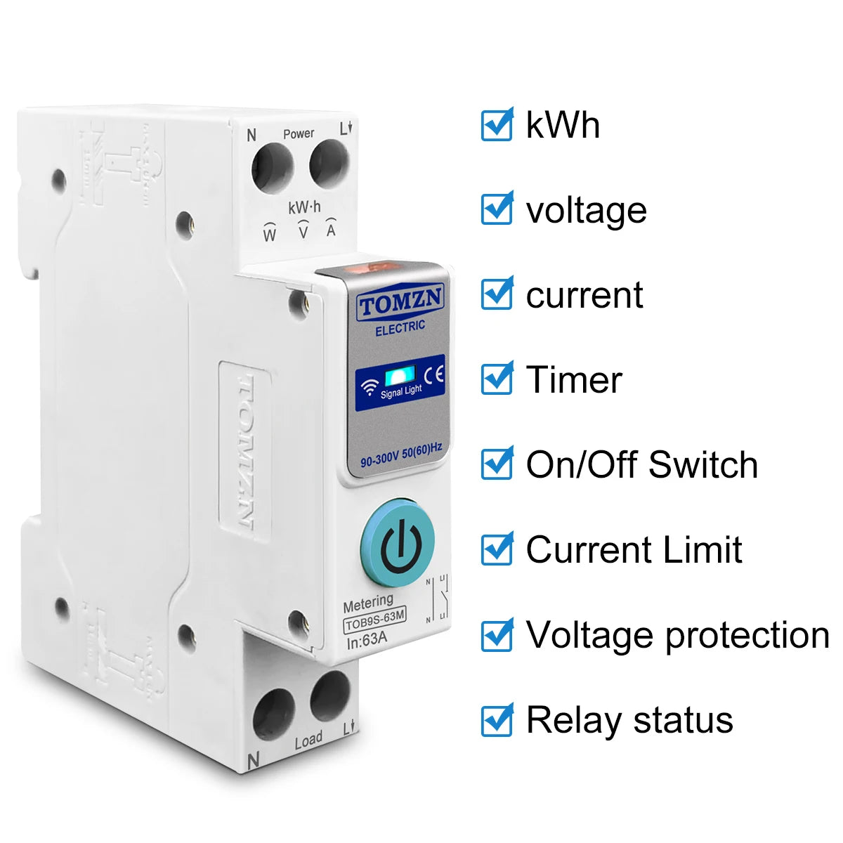 TOMZN 1P+N 63A WiFi Smart Switch and Energy Meter
