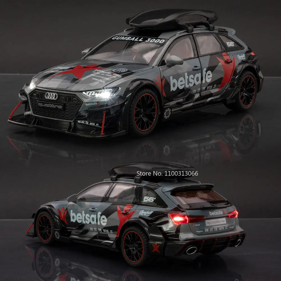 Model auta z kovu, tahací s osvětlením a zvukem pro Audi RS6