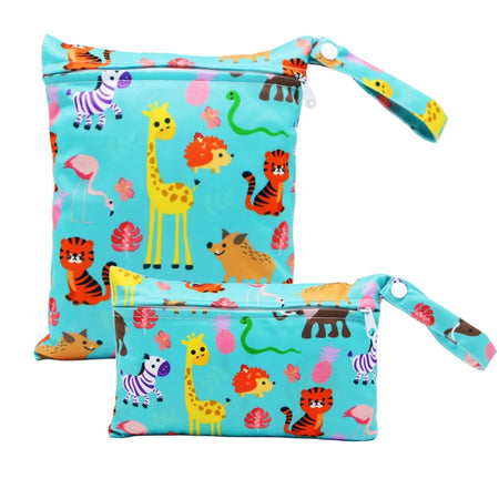 Cartoon Print Reusable Wet/Dry Nappy Bag Set Gold