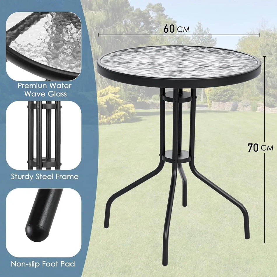 3 предметный набор для балкона: круглый стеклянный стол и 2 складных стула