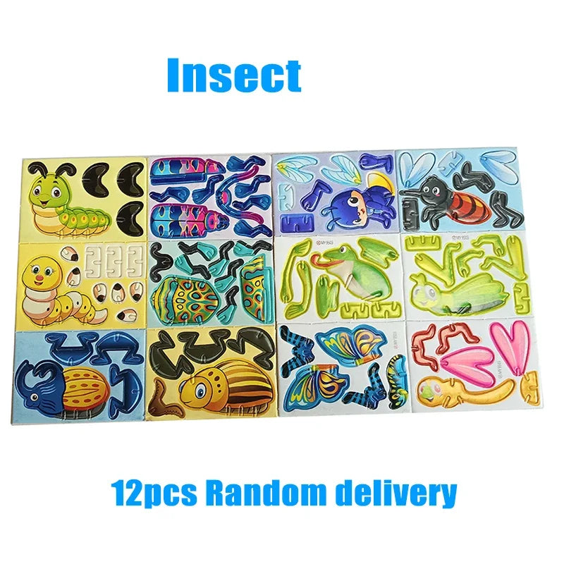 3D Animal Foam Puzzle Educational Toys for Kids - Perfect for Birthday Parties, Classroom Rewards, and Goodie Bags (12-24pcs/Bag) Insects 12pcs