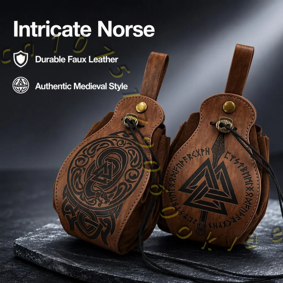Umělá kůže vikingská opasková taška s šňůrkou pro cosplay
