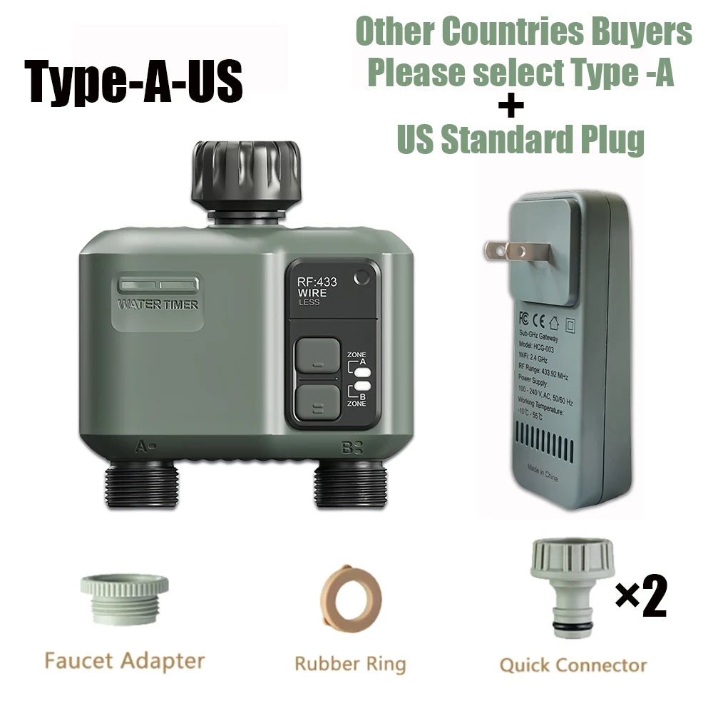 2025 Tuya WiFi RF433 Garden Water Timer HCT-636 - WiFi Ready Type-A-US