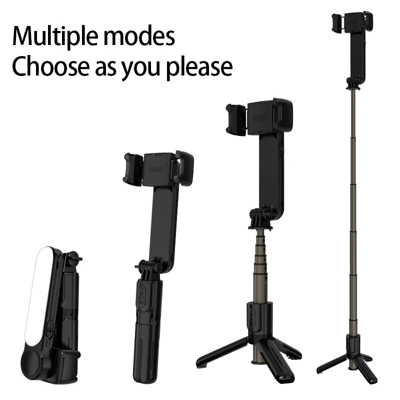 CrownQu Handheld Selfie Stick Gimbal &ndash; Adjustable Stabilization with Fill Light black