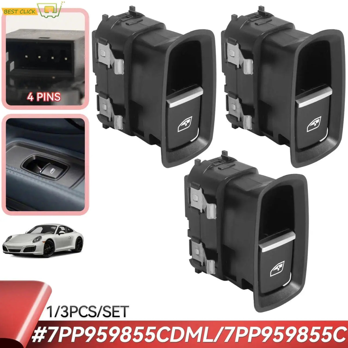 Passenger Side Electric Window Switch 7PP959855C For Porsche Cayenne Macan Panamera 911 918 Boxster 7PP959855B by InterCyprus Trading Ltd
