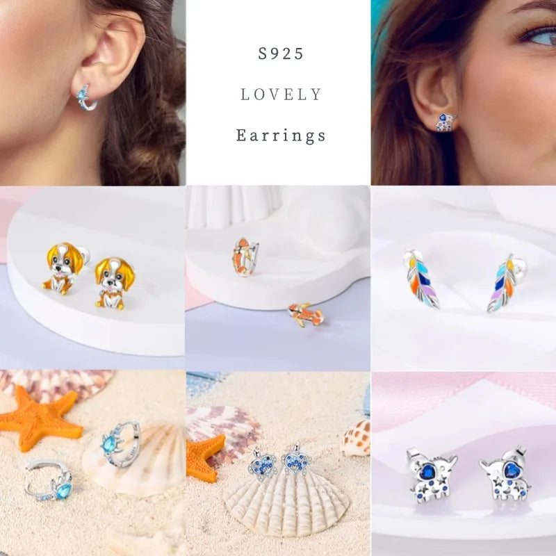 Elegant 925 Sterling Silver Dog Earrings with Zircon and Animal Designs for Women
