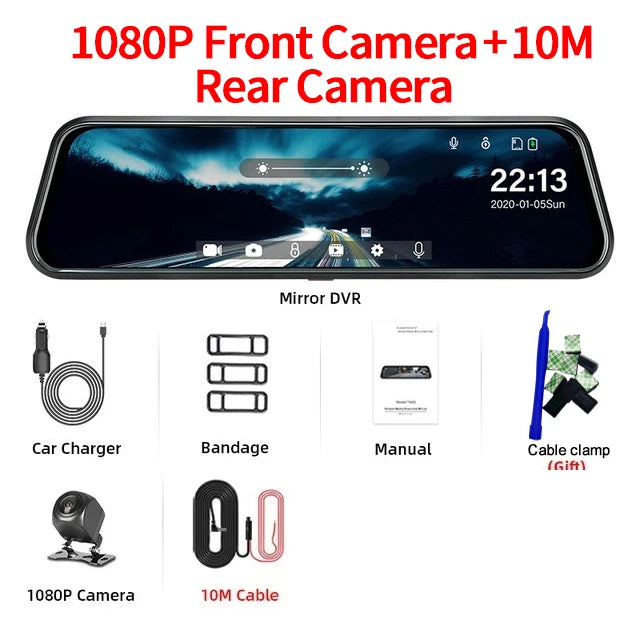 Mirror Camera for Car 10 Inch Touch Screen &ndash; Dual Front and Rear Recording With 10M RCC / None