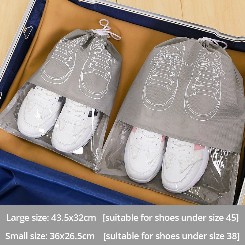 5-Piece Waterproof Shoe Storage Bags with Thickened Non-Woven Fabric - Eco-Friendly Travel Moistureproof Organizer Grey 5pcs / 36x26.5cm