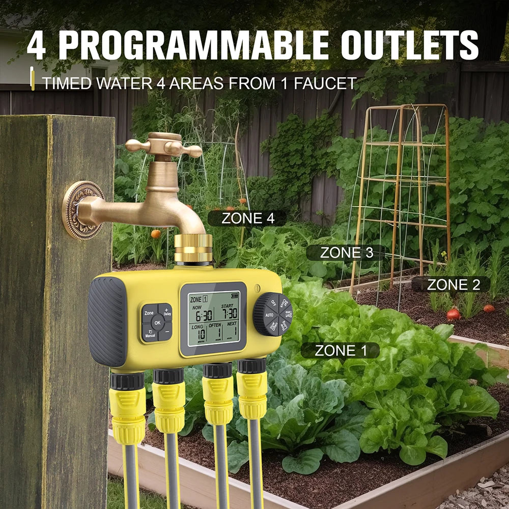 4-Outlet Irrigation Water Timer &ndash; Independent Watering Control System